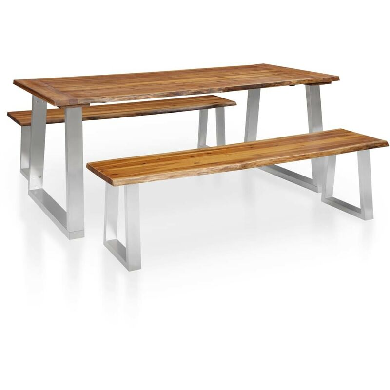 

Hommoo Conjunto de comedor de 3 piezas madera maciza de acacia marrón