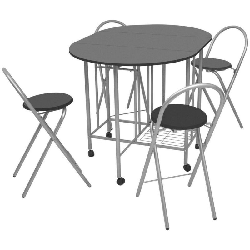 

Hommoo - Conjunto de comedor plegable 5 piezas MDF negro