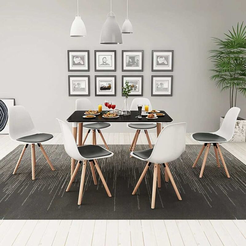 

Conjunto de mesa de comedor y sillas 7 piezas blanco y negro - Hommoo