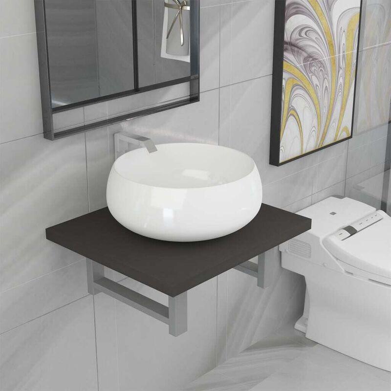 

Conjunto de muebles de baño 2 piezas cerámica gris - Hommoo