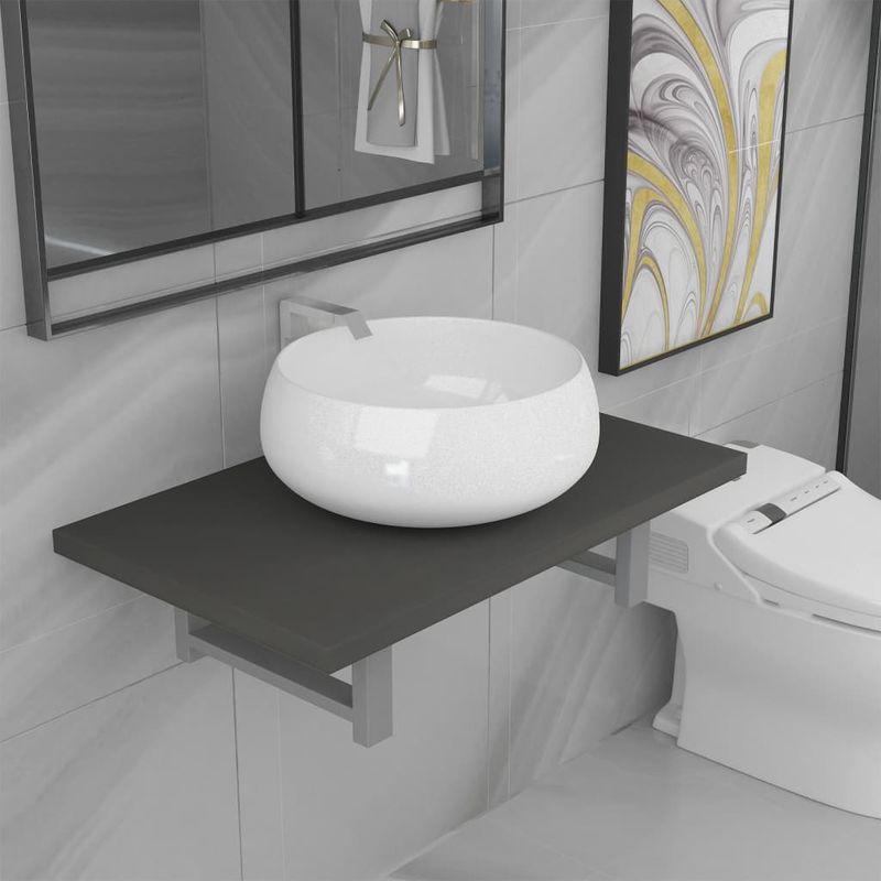 

Conjunto de muebles de baño 2 piezas cerámica gris - Hommoo