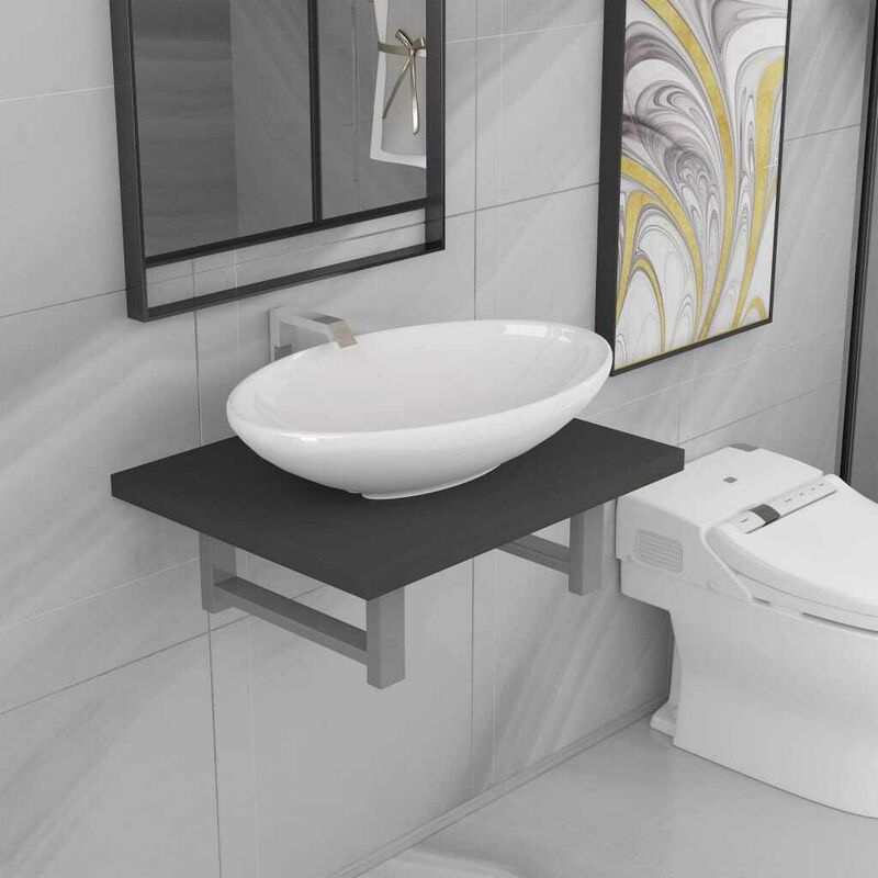 

Conjunto de muebles de baño 2 piezas cerámica gris - Hommoo