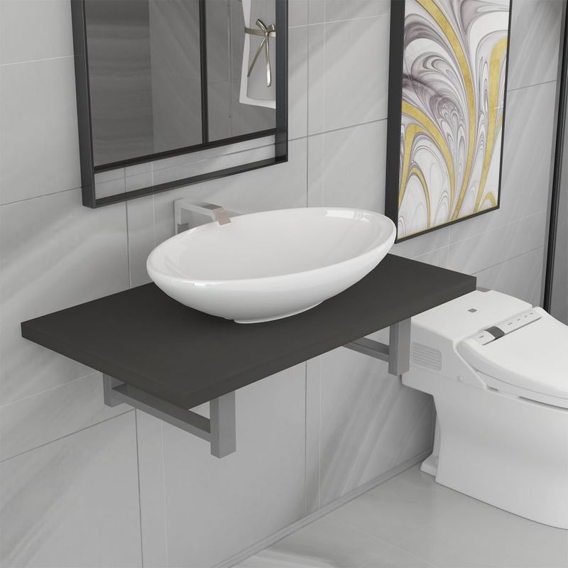 

Conjunto de muebles de baño 2 piezas cerámica gris - Hommoo