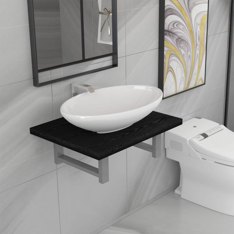 

Conjunto de muebles de baño 2 piezas cerámica negro - Hommoo