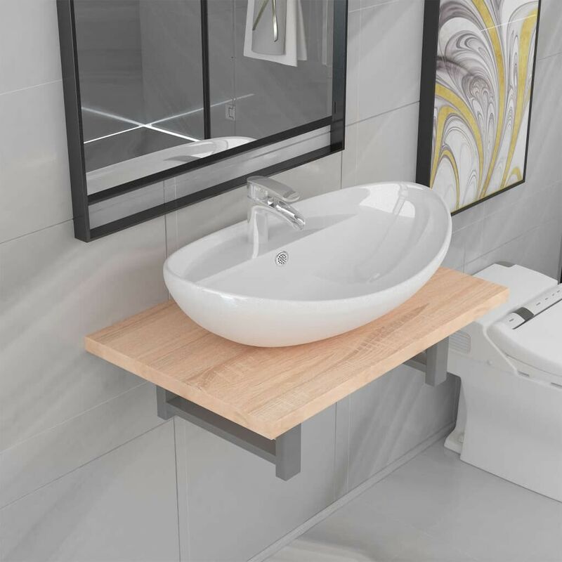 

Conjunto de muebles de baño 2 piezas cerámica roble - Hommoo