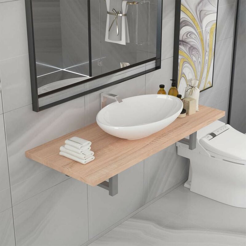 

Conjunto de muebles de baño 2 piezas cerámica roble - Hommoo