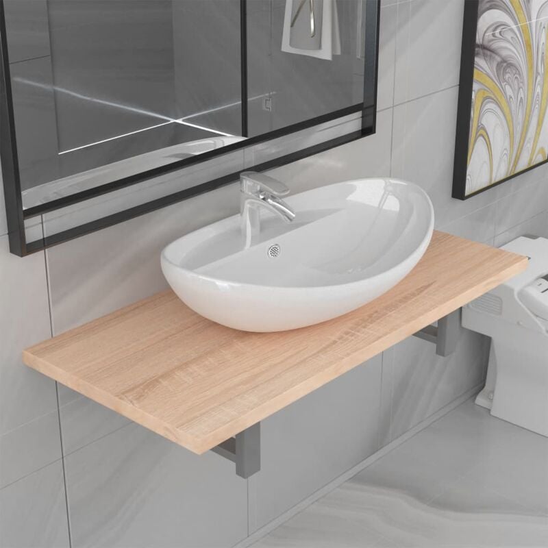 

Hommoo Conjunto de muebles de baño 2 piezas cerámica roble