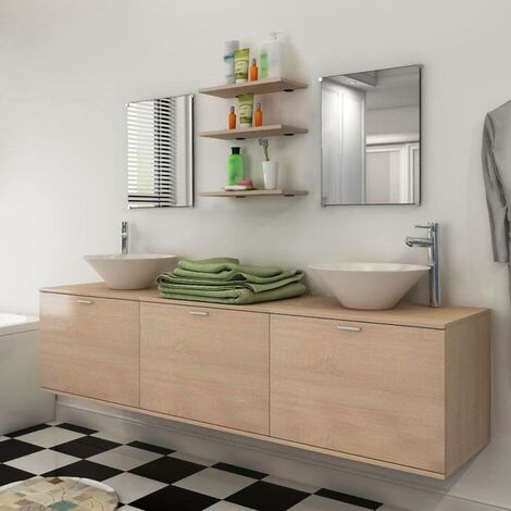 Hommoo Conjunto de muebles de baño y lavabo 8 piezas beige