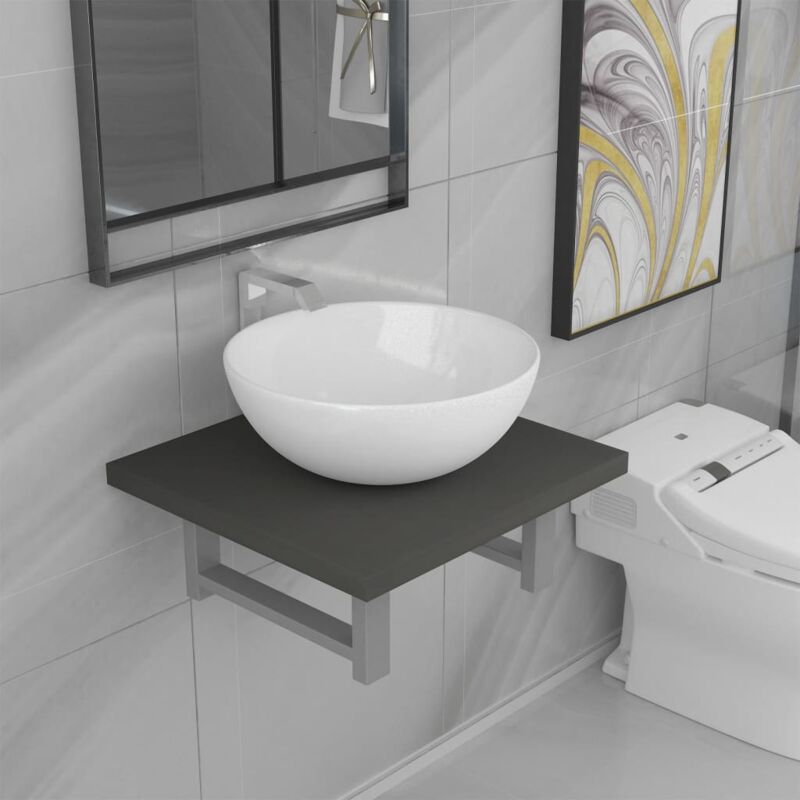 

Conjunto de muebles de baño 2 piezas cerámica gris - Hommoo