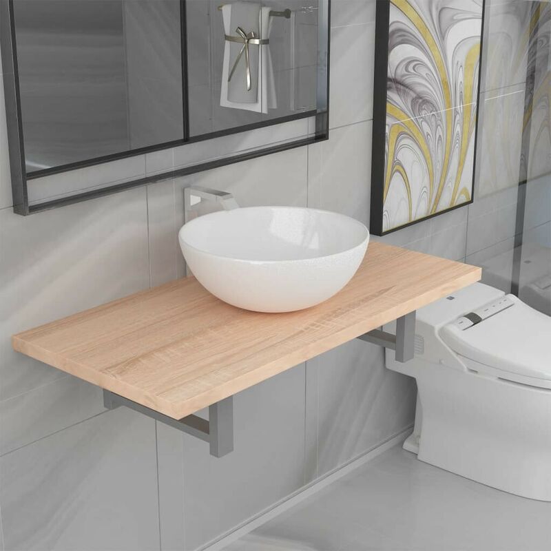 

Conjunto de muebles de baño 2 piezas cerámica roble - Hommoo