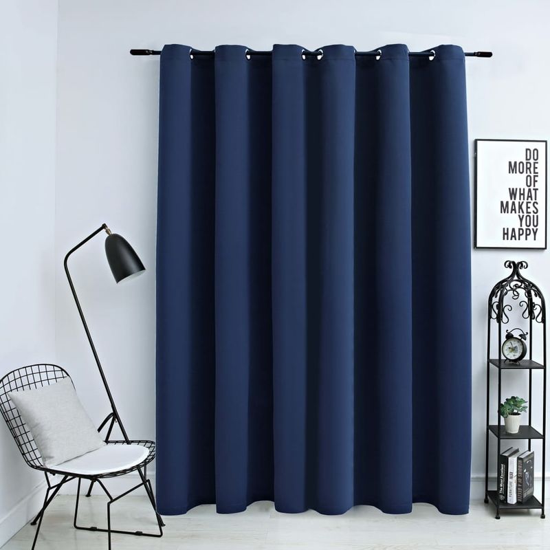 

Cortina opaca con anillas de metal azul 290x245 cm - Hommoo