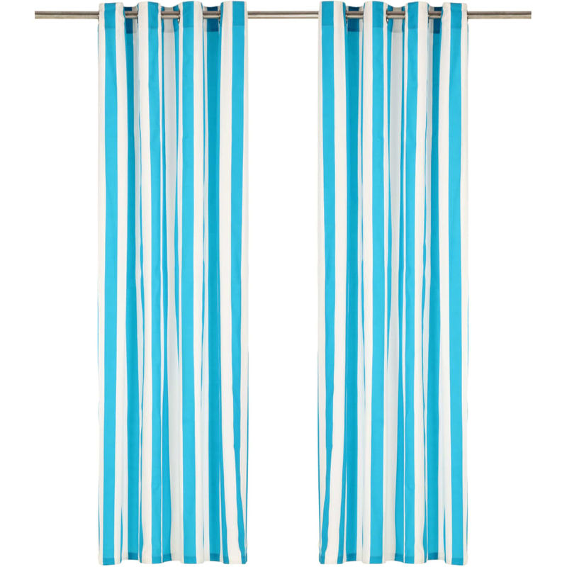 

Hommoo Cortinas con aros de metal 2 pzas tela azul a rayas 140x225 cm