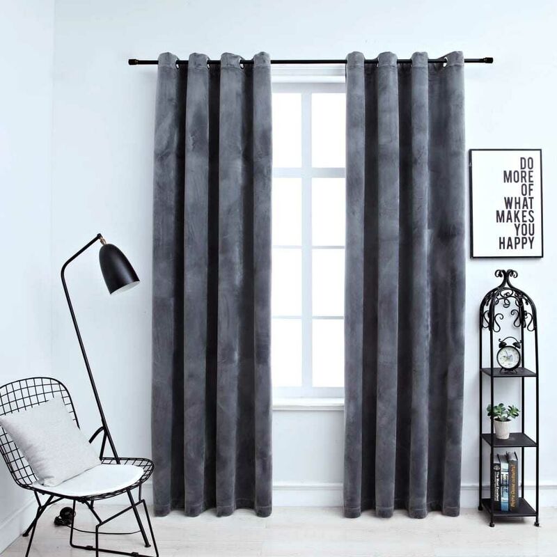 

Cortinas opacas anillas 2 uds terciopelo antracita 140x245 cm - Hommoo