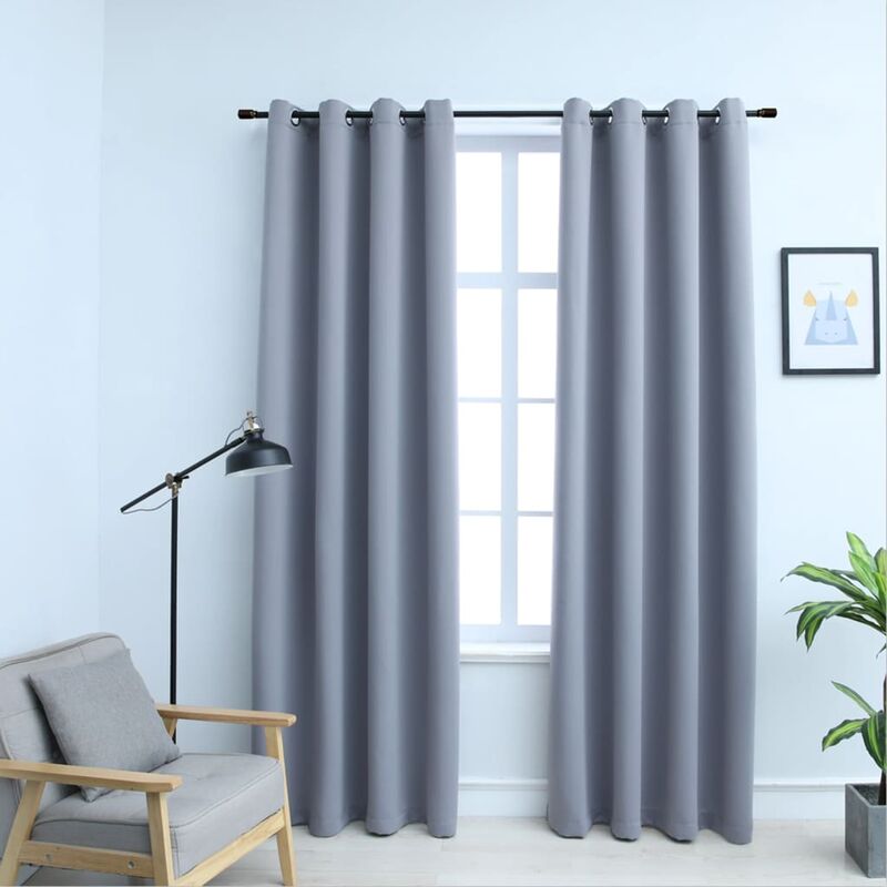 

Cortinas opacas con anillas de metal 2 pzs gris 140x225 cm - Hommoo