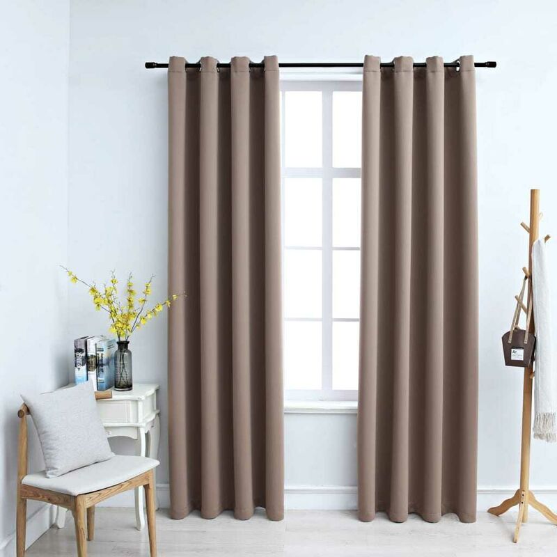 

Cortinas opacas con anillas de metal 2 pzs gris topo 140x225 cm - Hommoo