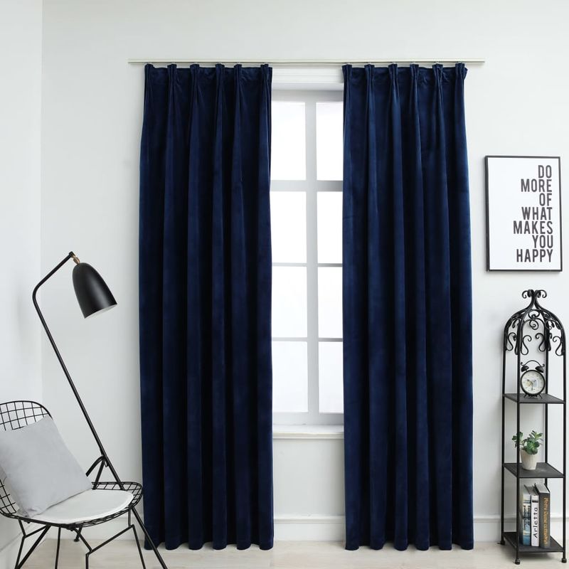 

Cortinas opacas ganchos 2 pzas terciopelo azul oscuro 140x175cm - Hommoo