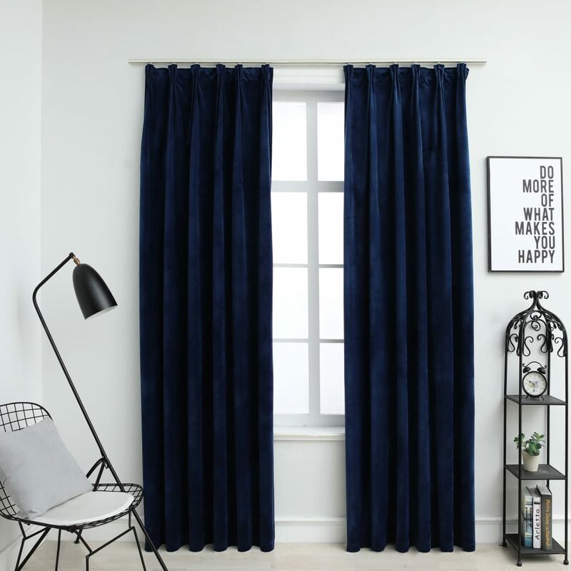 

Cortinas opacas ganchos 2 pzas terciopelo azul oscuro 140x245cm - Hommoo