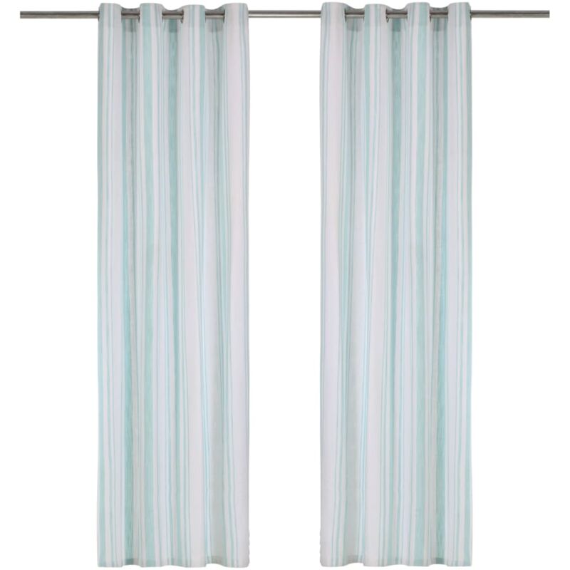 

Cortinas y anillas de metal 2 pzs algodón azul rayas 140x245 cm - Hommoo