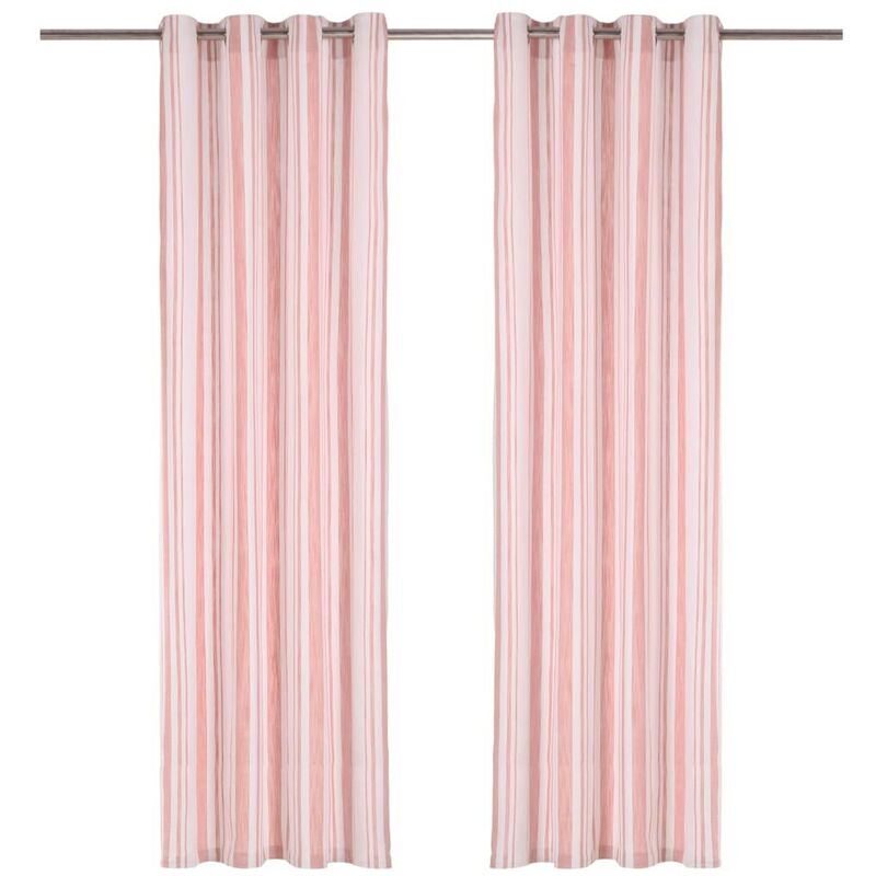 

Cortinas y anillas de metal 2 pzs algodón rosa rayas 140x245 cm - Hommoo