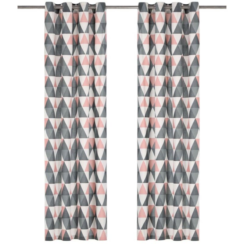 

Cortinas y anillas de metal 2 uds algodón gris y rosa 140x245cm - Hommoo