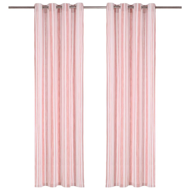 

Cortinas y aros de metal 2 pzas algodón rosa a rayas 140x225 cm - Hommoo