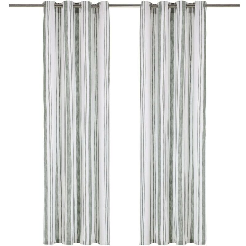 

Cortinas y aros de metal 2 pzas algodón verde rayas 140x225 cm - Hommoo