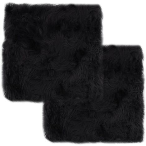 Hommoo Coussins de chaise 2 pcs Gris fonce 40x40 cm Mouton veritable HDV24533