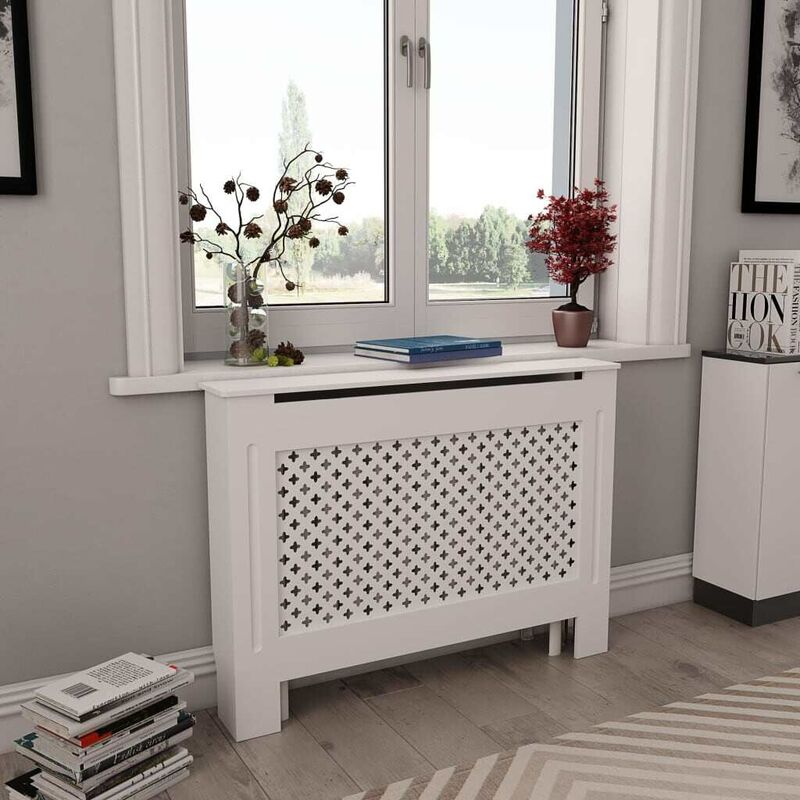 

Cubierta para radiador MDF blanco 112x19x81,5 cm - Hommoo