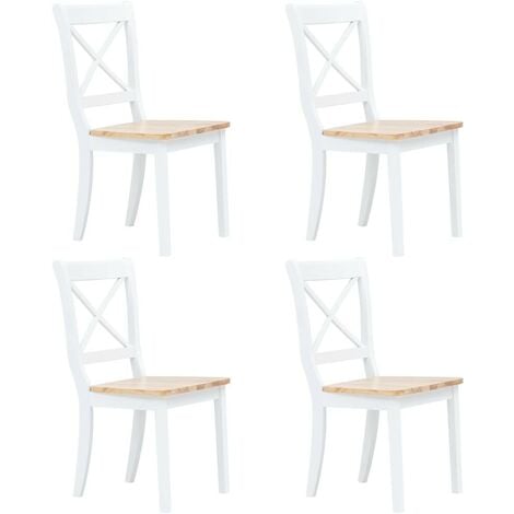 Hommoo Dining Chairs 4 pcs White and Brown Solid Rubber Wood