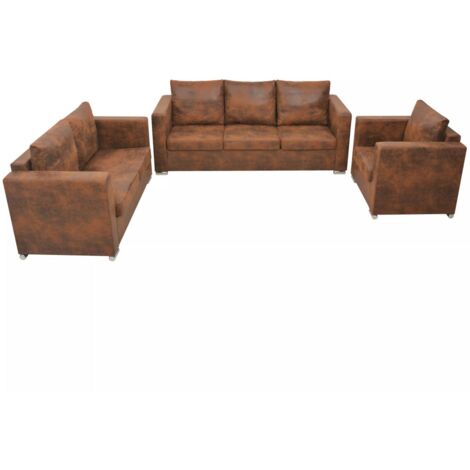 Hommoo Divani Set 3 pz in Pelle Scamosciata Artificiale VD17192