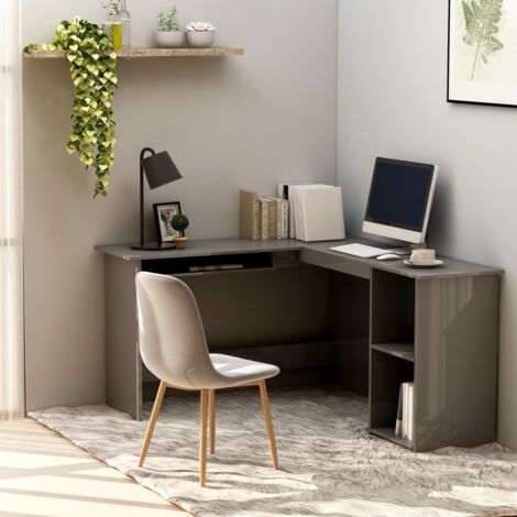 Hommoo Eckschreibtisch L-Form Hochglanz-Grau 120x140x75 cm Spanplatte VD47165