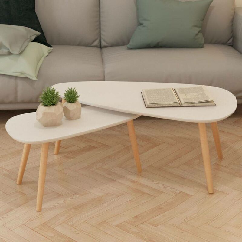 Hommoo Ensemble de tables basses 2 pcs Bois de pin massif Blanc HDV10791