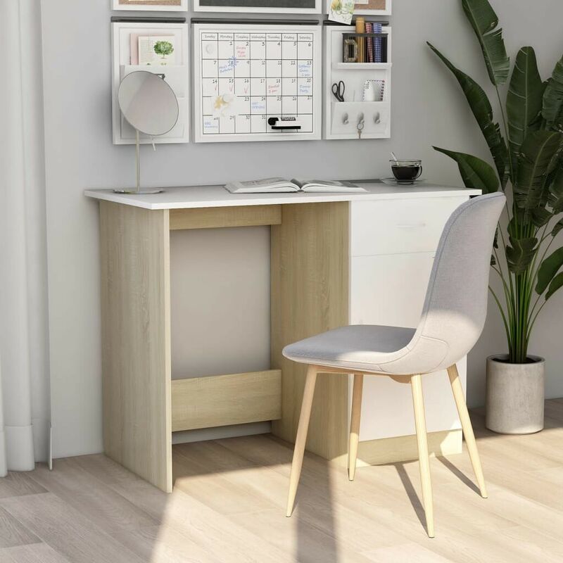 

Escritorio aglomerado color roble Sonoma y blanco 100x50x76 cm - Hommoo