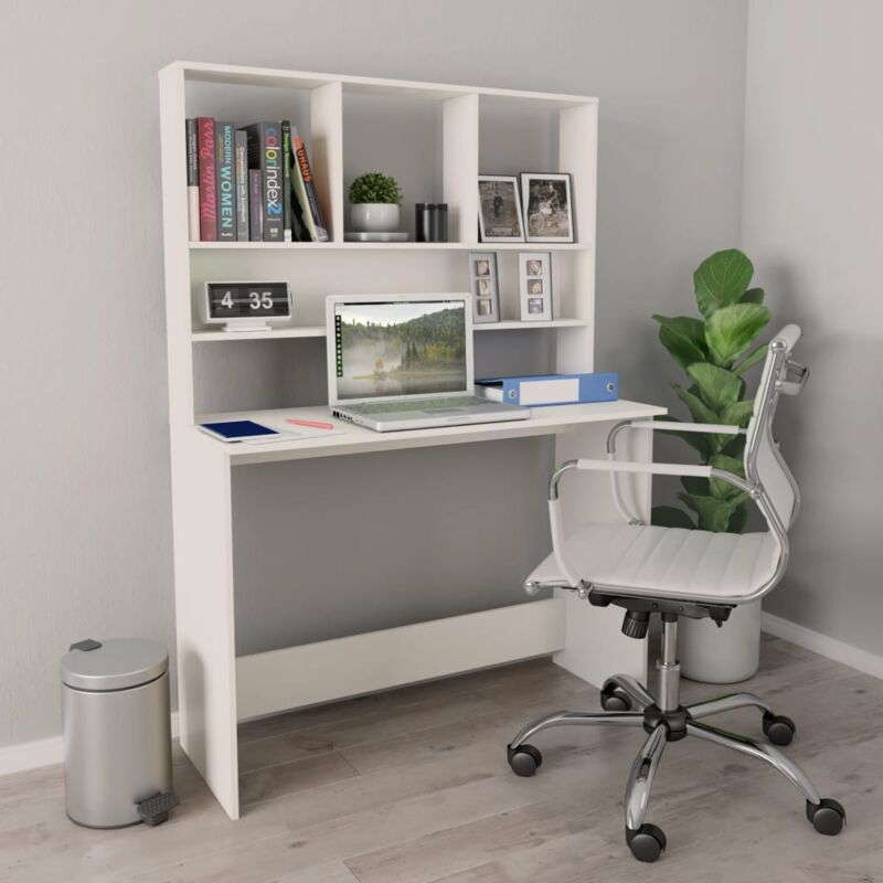 

Escritorio con estantes aglomerado blanco 110x45x157 cm - Hommoo