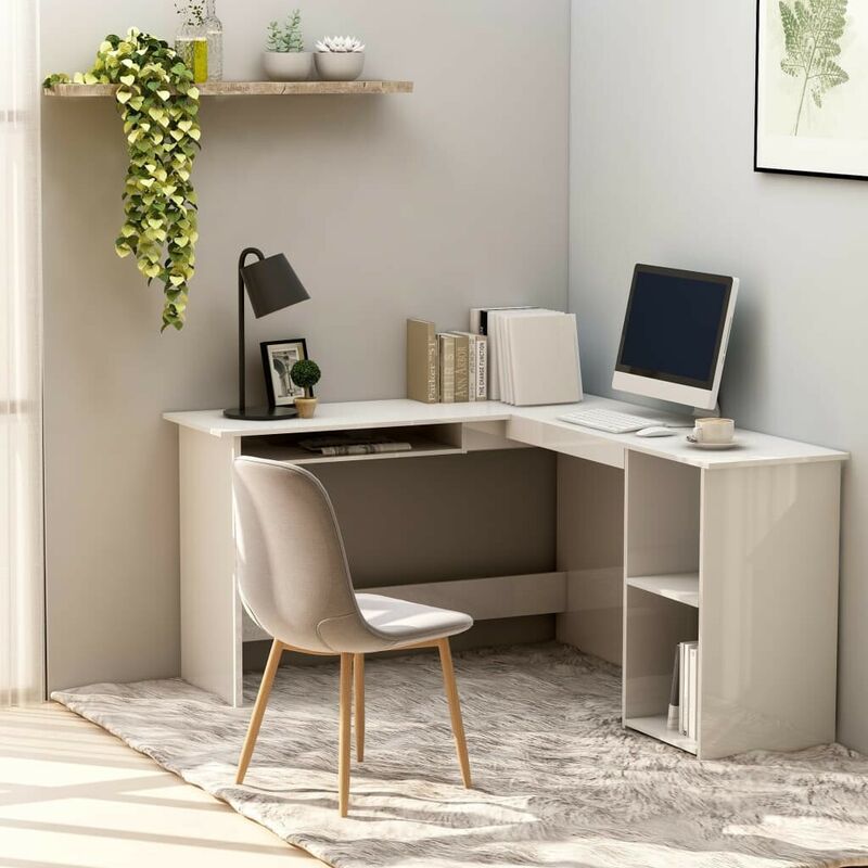 

Escritorio en forma de L aglomerado blanco brillo 120x140x75 cm - Hommoo