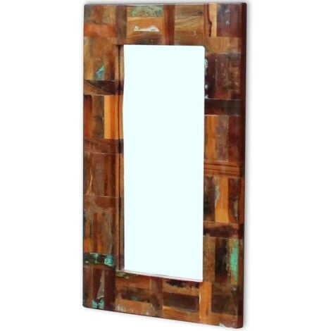 Espejo de pared mediano redondo de madera natural