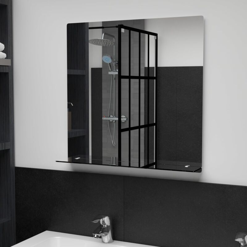 

Espejo de pared con estante de vidrio templado 60x60 cm - Hommoo