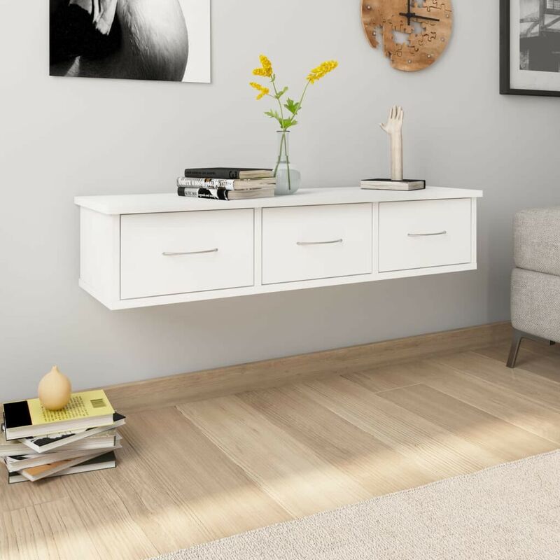 

Estante con cajones de pared aglomerado blanco 90x26x18,5 cm - Hommoo