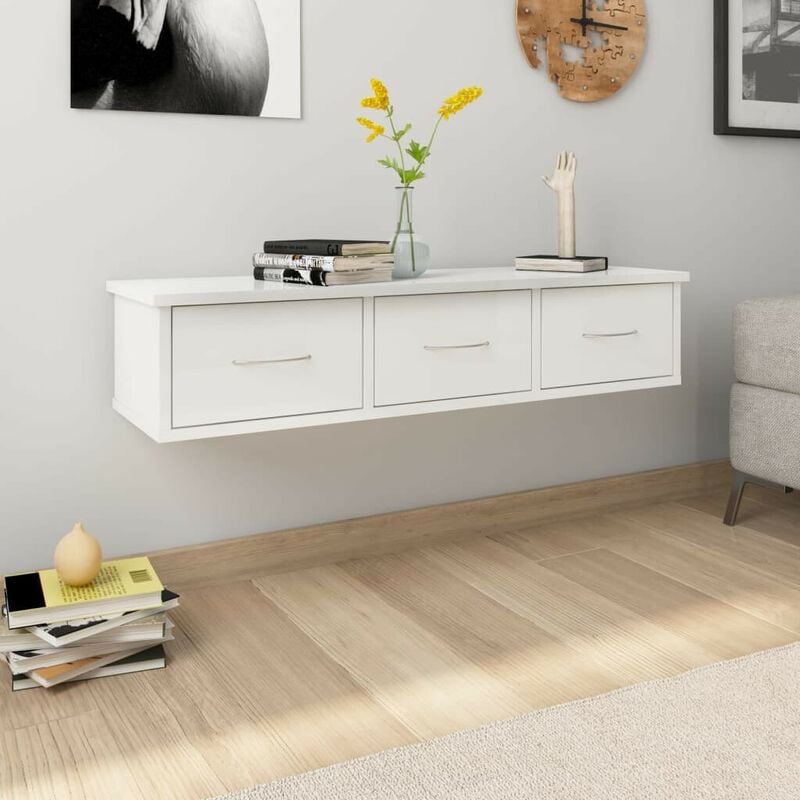 

Estante de cajones pared aglomerado blanco brillo 90x26x18,5 cm - Hommoo