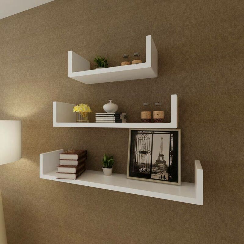 

Estante de pared flotante con forma de U MDF blanco - Hommoo