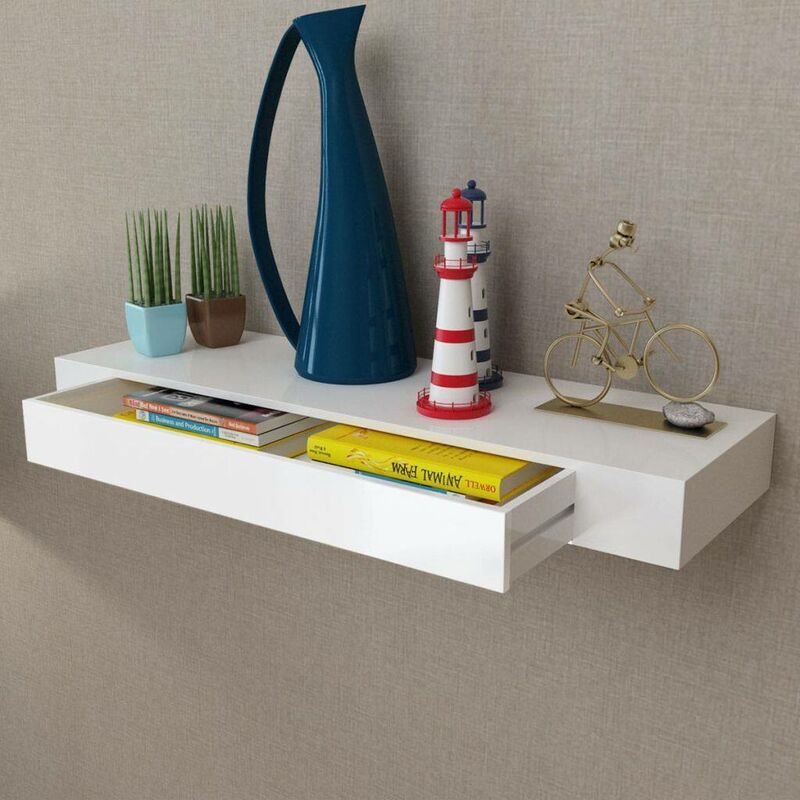 

Estante de pared flotante con un cajón MDF blanco - Hommoo