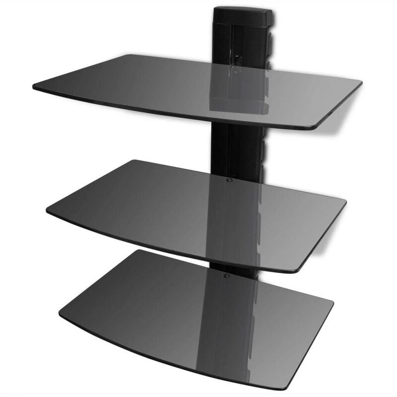 

Hommoo Estante de pared para aparatos DVD 3 niveles de vidrio negro