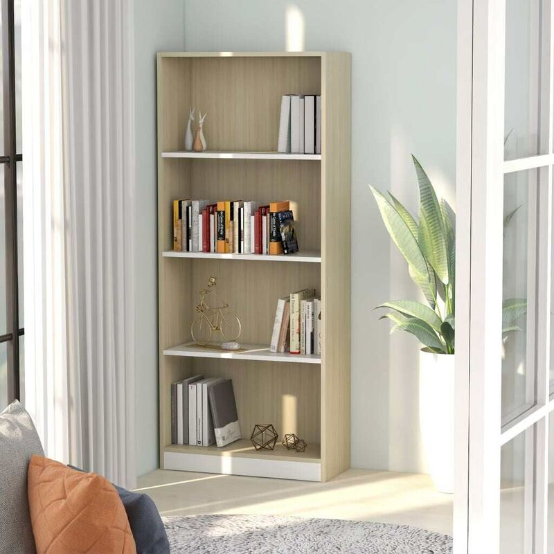 

Estantería 4 niveles aglomerado blanco roble Sonoma 60x24x142cm - Hommoo