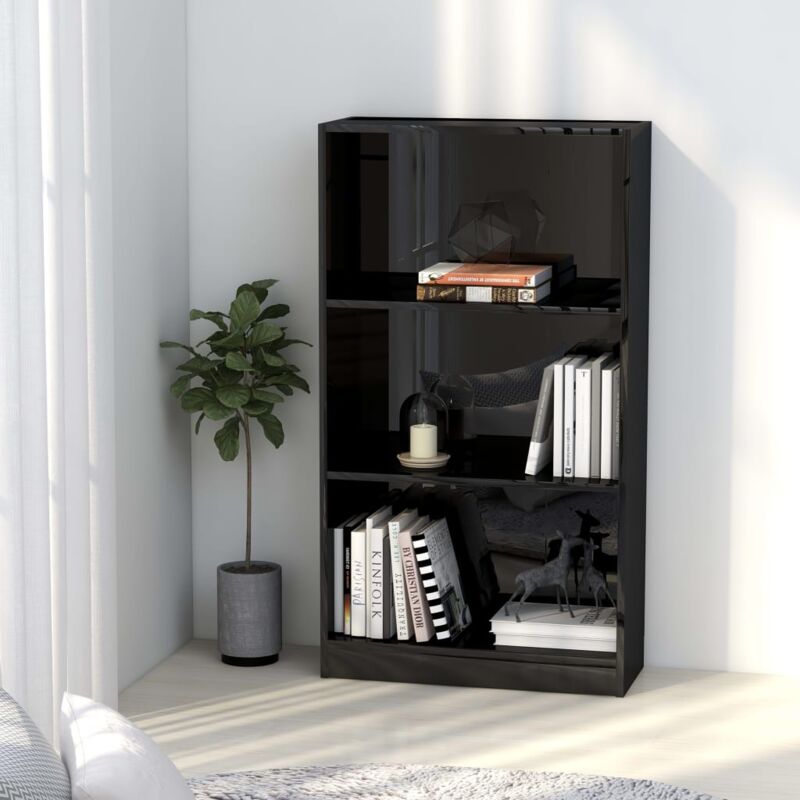 

Estantería de 3 niveles aglomerado negro brillante 60x24x108 cm - Hommoo