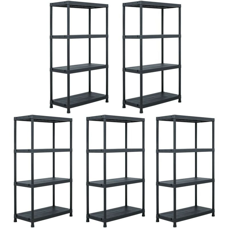 

Estantería de plástico 5 unidades 60x30x138 cm negro - Hommoo