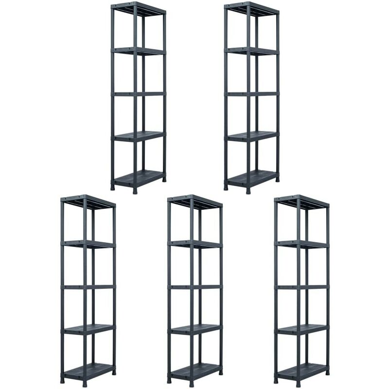 

Estantería de plástico 5 unidades 125 kg 60x30x180 cm negro - Hommoo