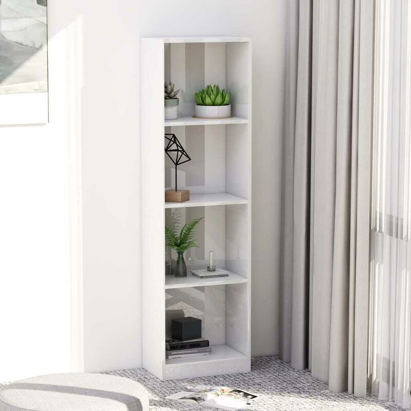 

Hommoo Estantería 4 niveles aglomerado blanco brillante 40x24x142 cm
