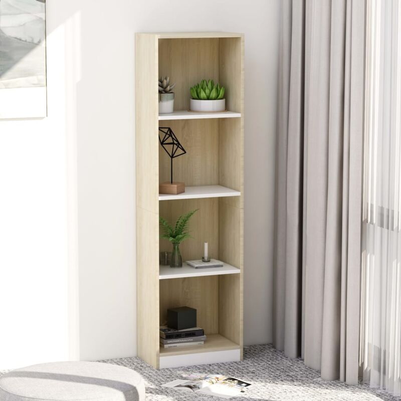 

Hommoo Estantería 4 niveles aglomerado blanco roble Sonoma 40x24x142cm