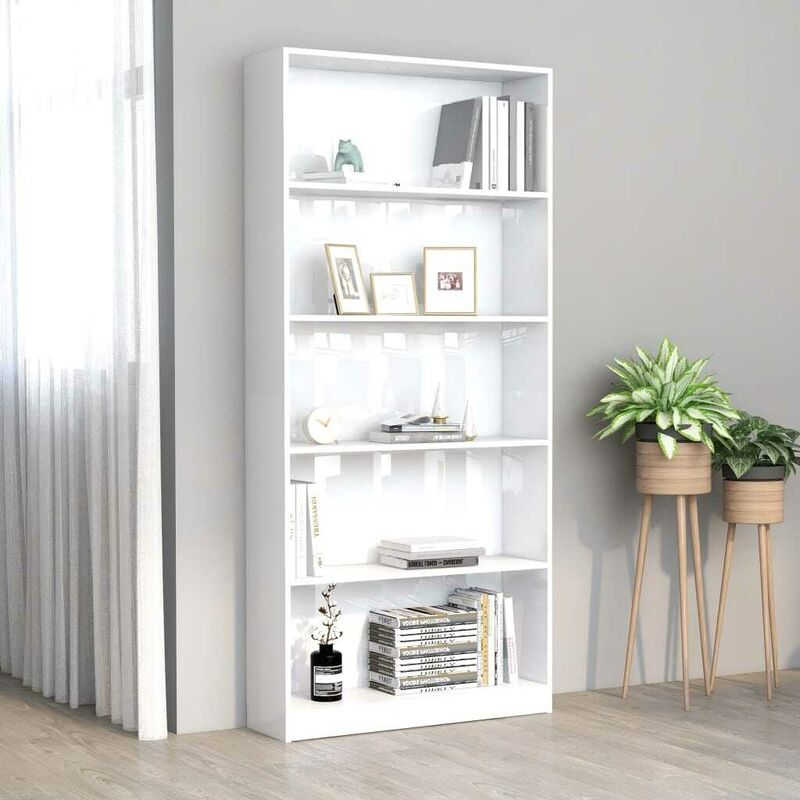 

Estantería 5 niveles aglomerado blanco brillante 80x24x175 cm - Hommoo