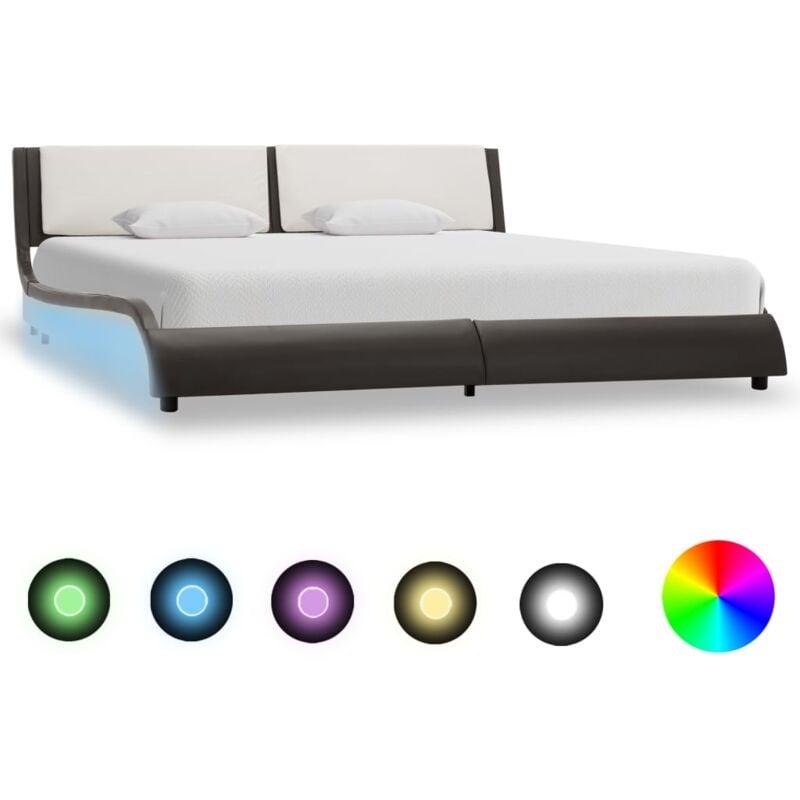 

Estructura cama con LED cuero sintético gris y blanco 160x200cm - Hommoo